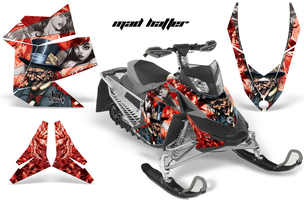 Skidoo REV XP Graphics Kit RED Silverstripe Madhatter